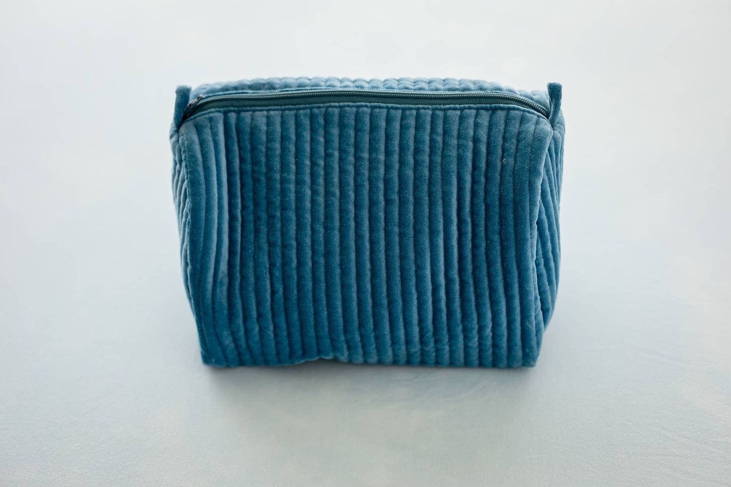 Velvet & Block Print Cosmetic Pouch-Blue
