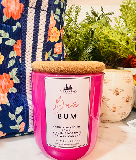 10 oz Wood Wick Coconut/Soy Wax Candle-Bum Bum