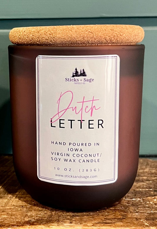 10 Oz Wood Wick Coconut/Soy Wax Candle-Dutch Letter