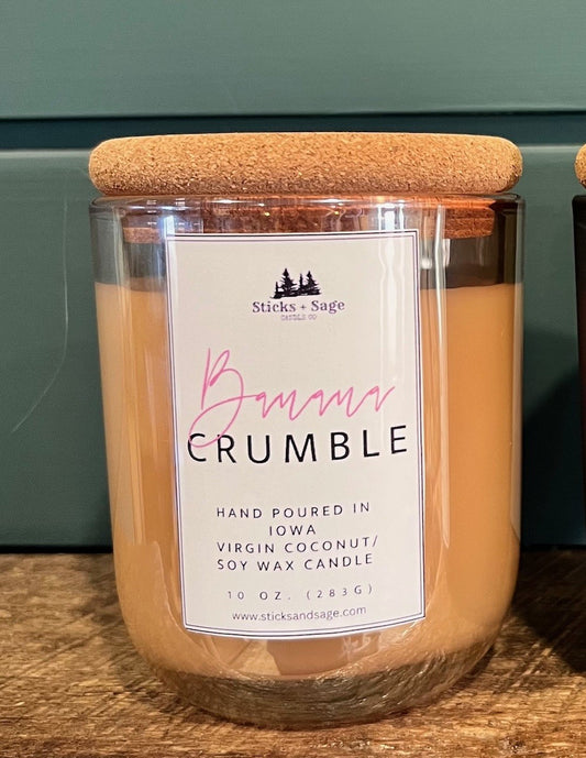 10 Oz Wood Wick Coconut/Soy Wax Candle- Banana Crumble